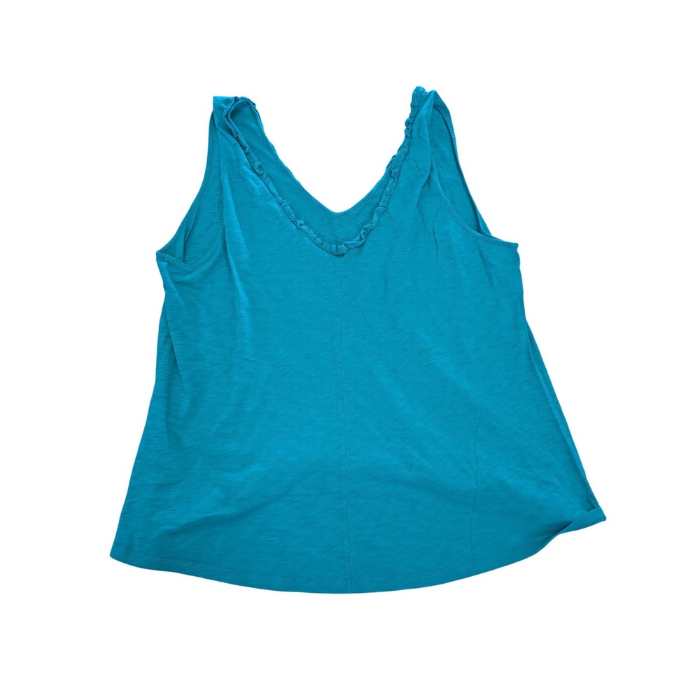 Lilly Pulitzer Womens XXL Teal Blue 100% Pima Cotton Ruffle V-Neck Tank Top